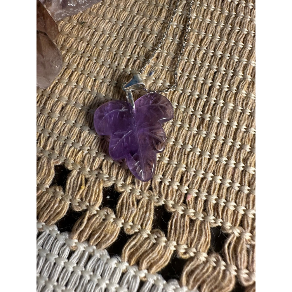 Amethyst Leaf Pendant Necklace - Picture 8 of 9